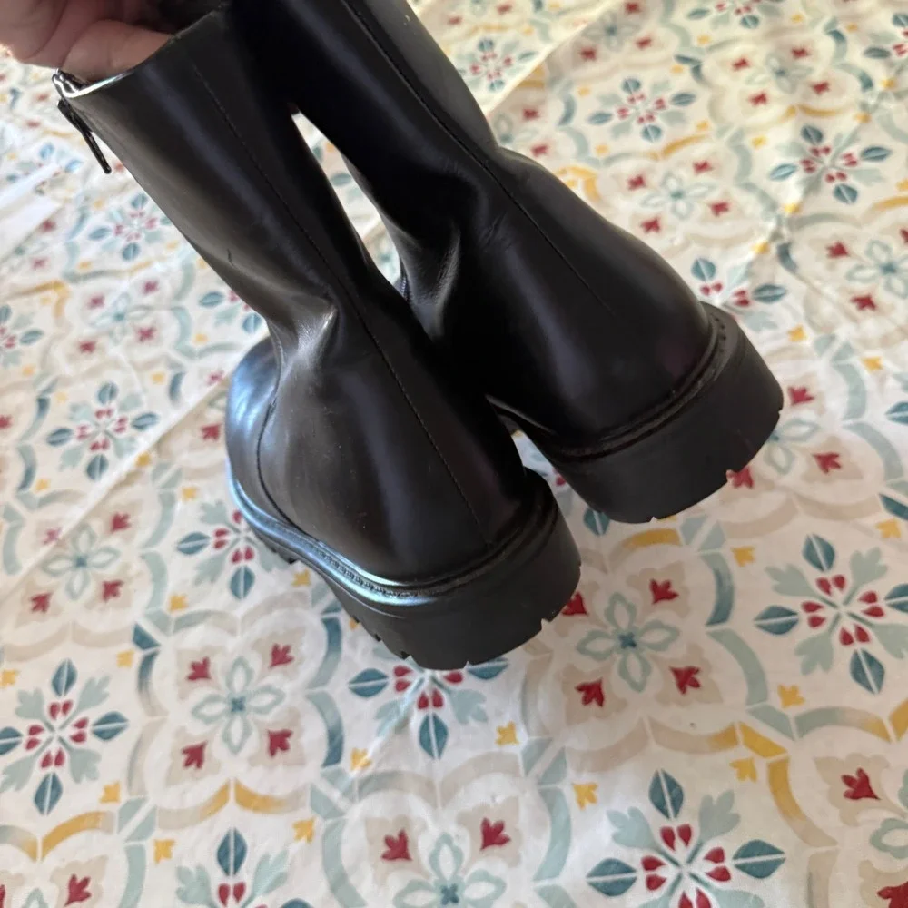 OC System Alpi Black Leather Winter Boots Faux Fur Lined Ice Grips Mens 42 US 9